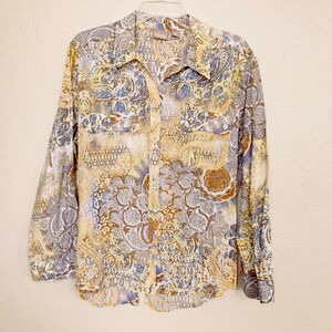 Chico's Blouse Multicolor Cotton Button-up ~ Size 3 (16-18)